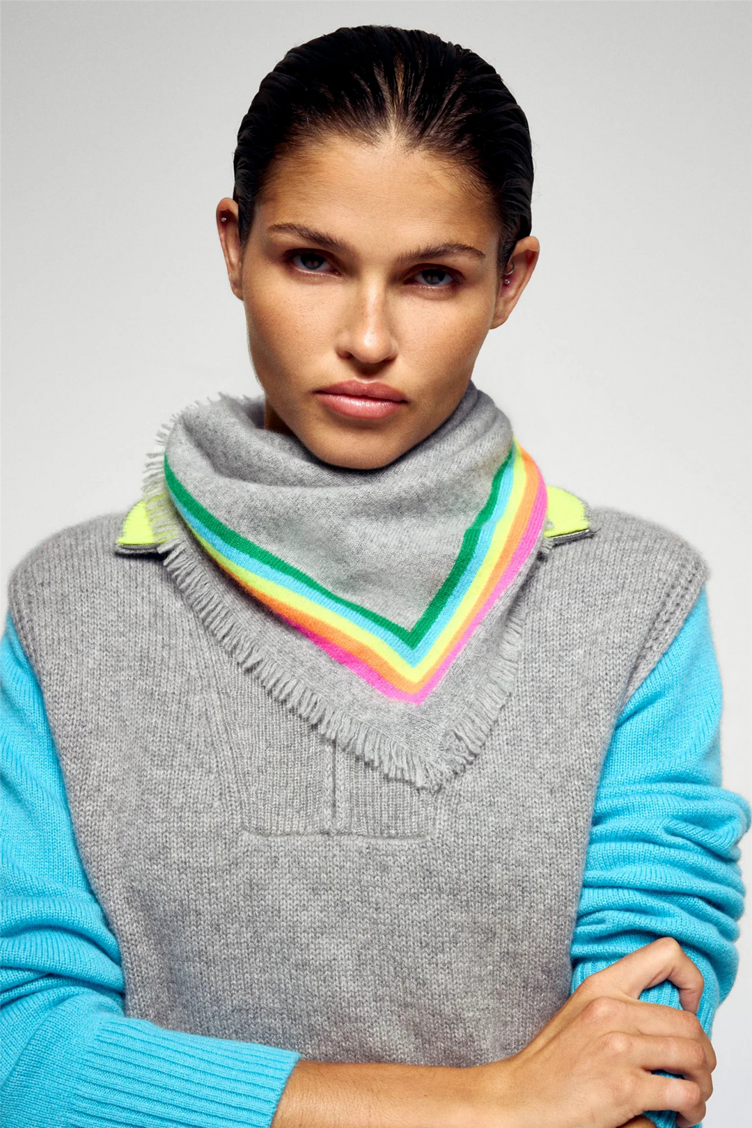 Multicolored Stripes Scarf  Grey