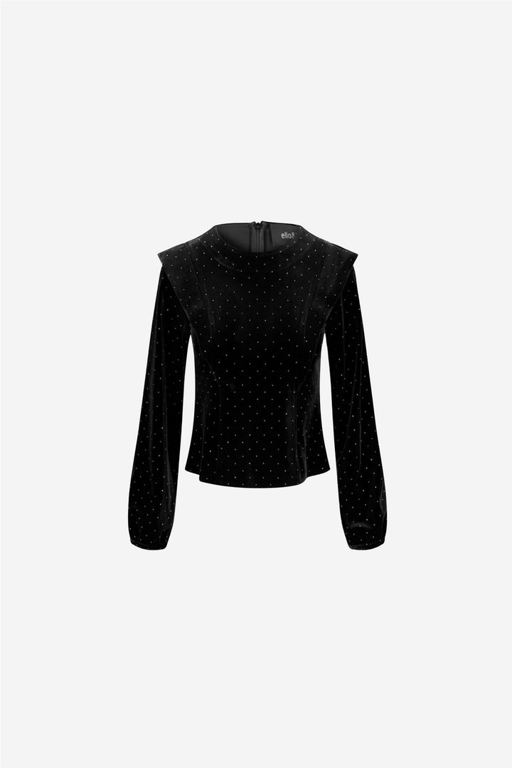 Kendra Stud Velour Blouse Black