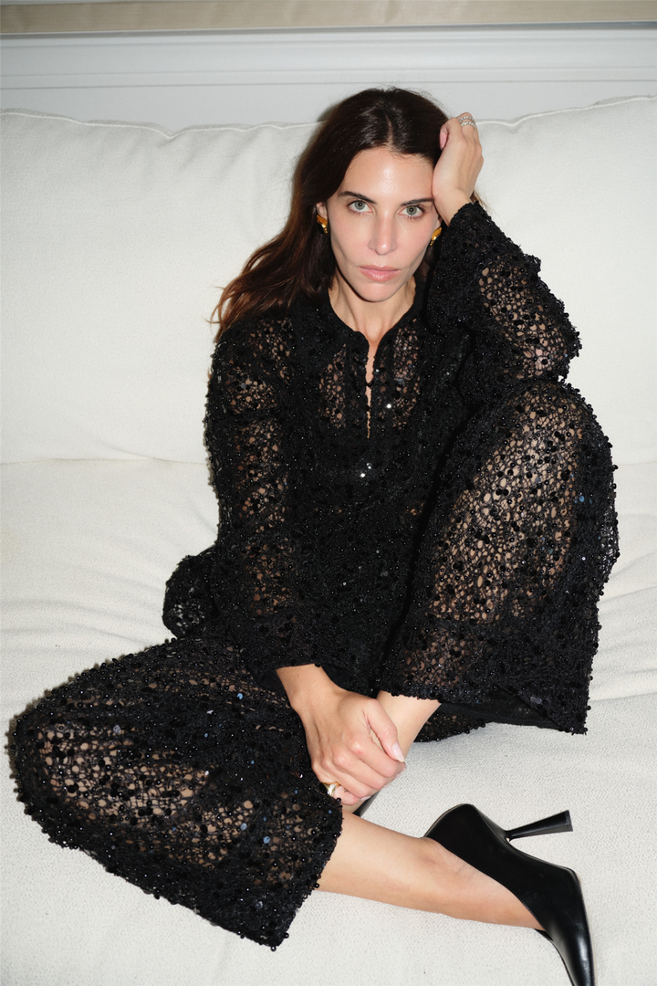 Philippa Embellished Lace Shirt Black