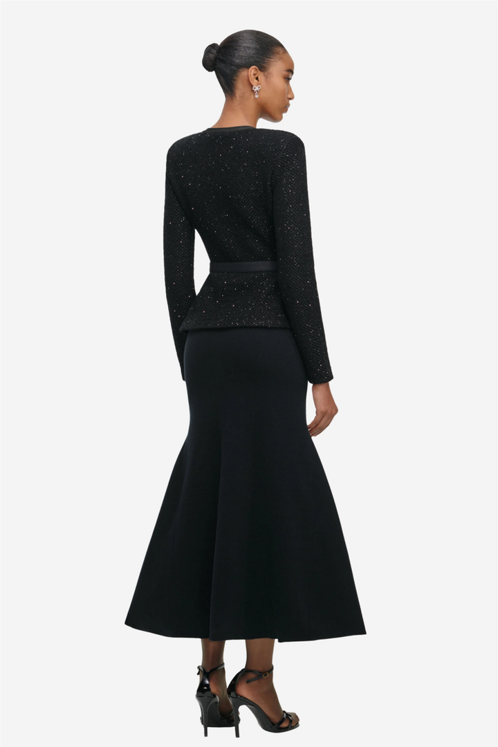 Black Sequin Knit Tailored Midi Dress