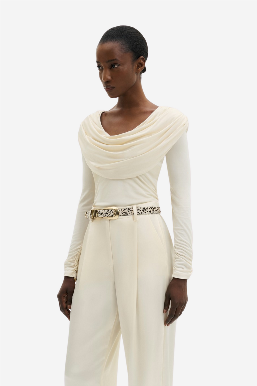 Signe Cowl Neck Jersey Top Pearl