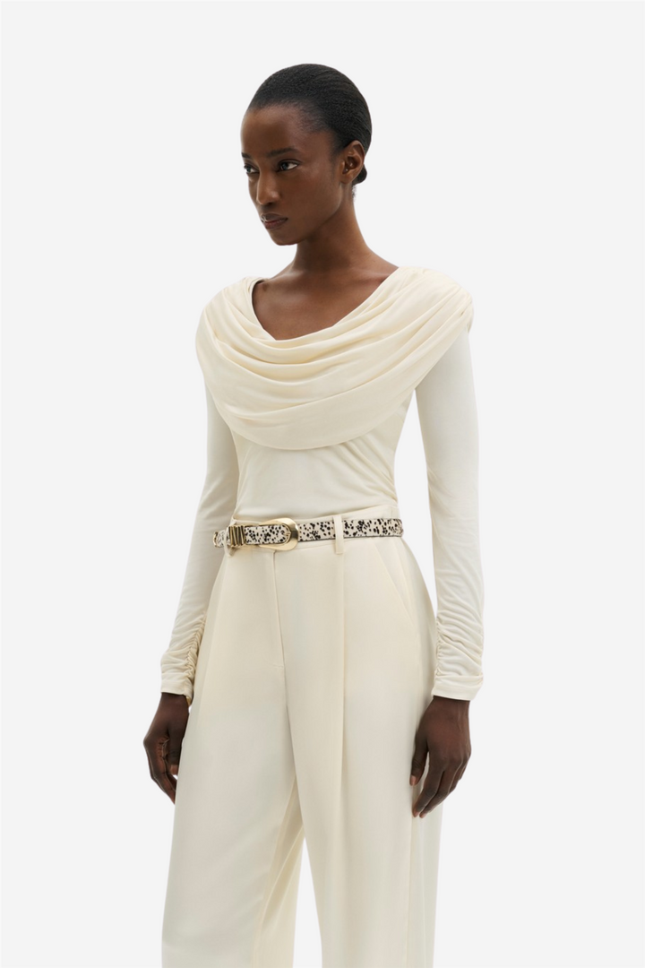 Signe Cowl Neck Jersey Top Pearl