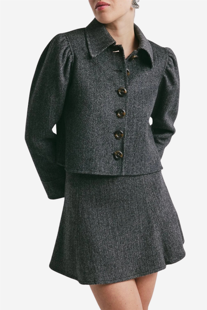 Tailored Cropped Jacket Grey Melange