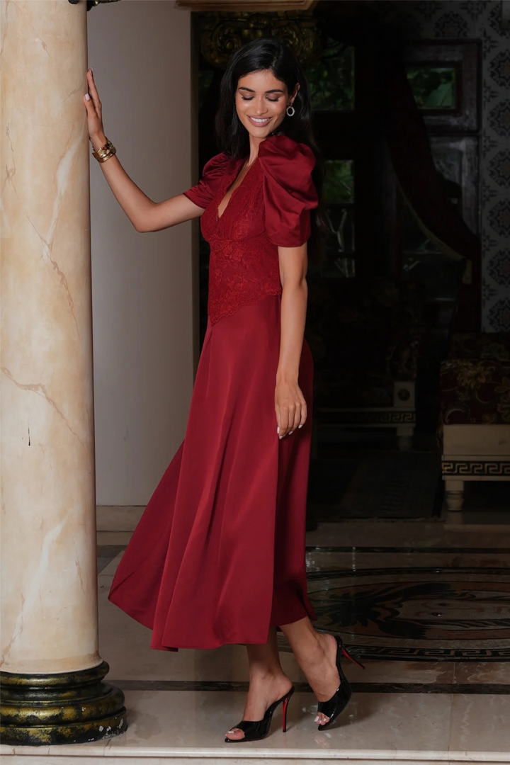 Francis Lace Midi Dress Red