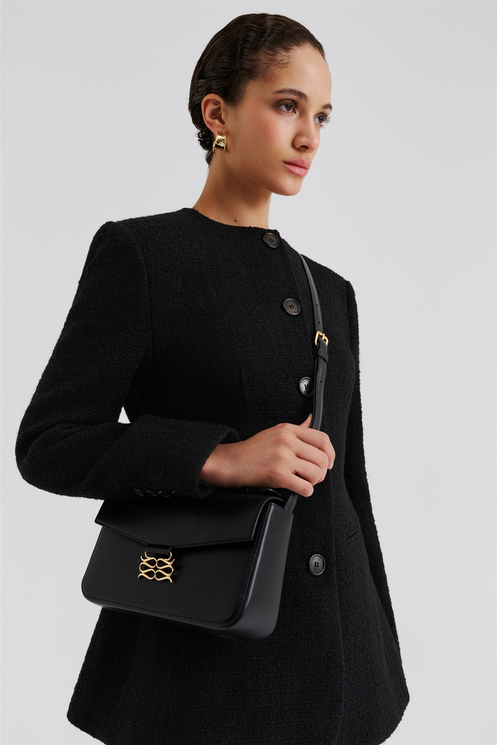 Monogram Leather Shoulder Bag Black