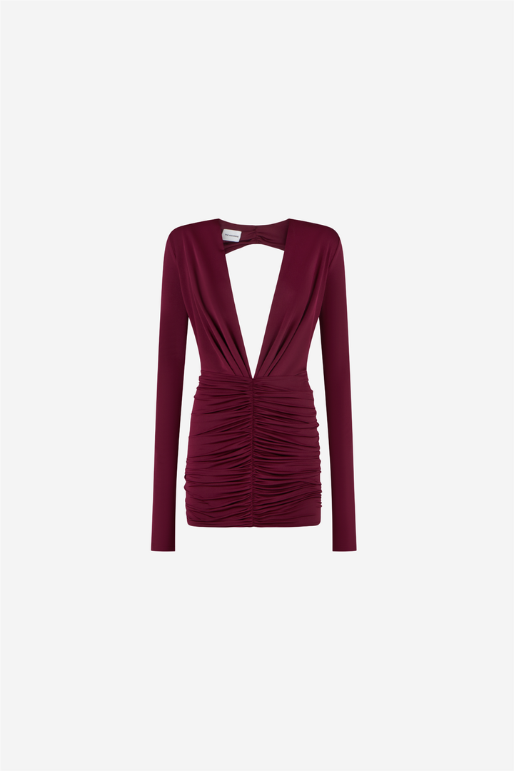 Zelda Mini Dress Deep V Neck Cabernet