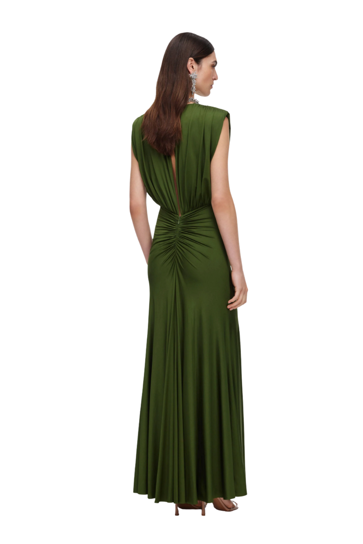 Jersey Gathered Maxi Dress Olive