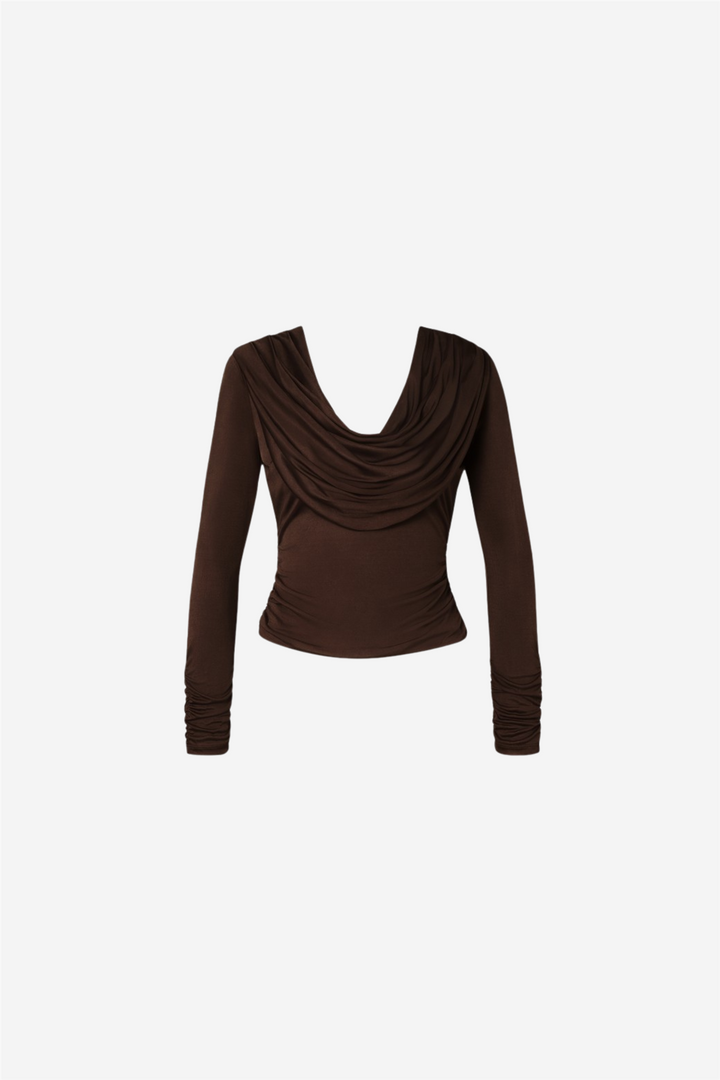 Signe Cowl Neck Jersey Top Dark Brown