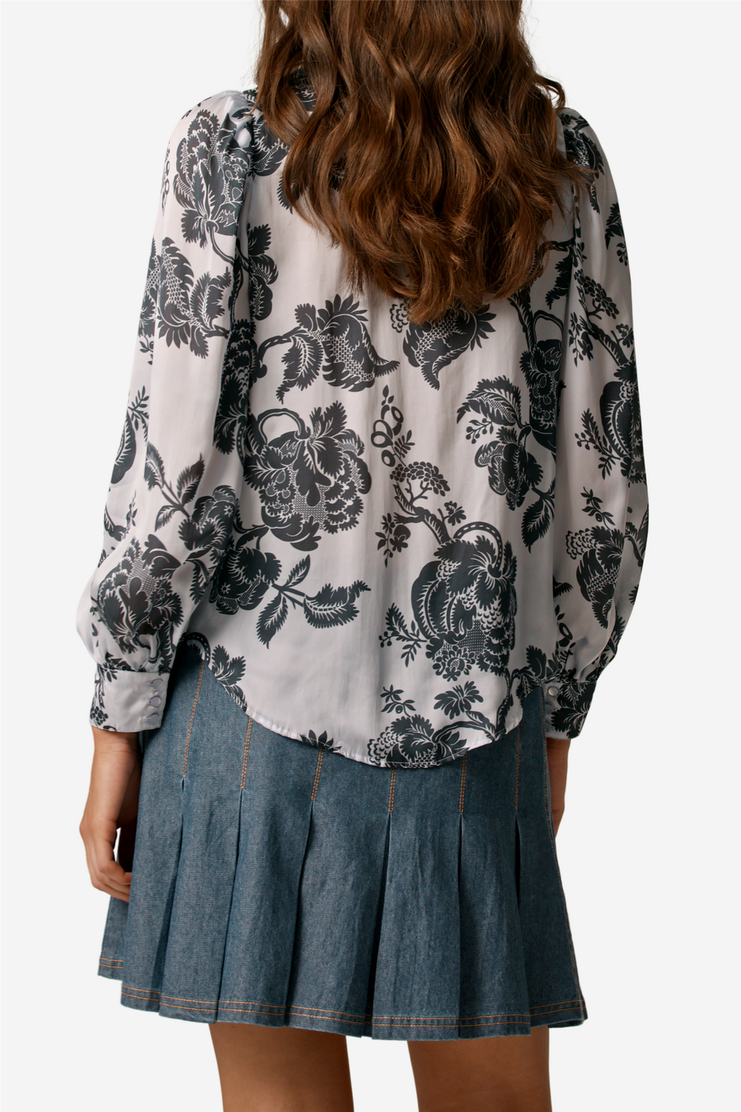 Organza Collared Blouse Blue Bouquet
