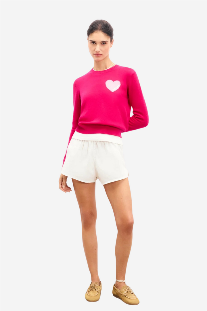 Crewneck Sweater With Future Heart Embroidery Tropical Raspberry