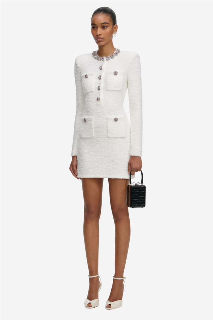 Cream Crystal Trim Knit Mini Dress