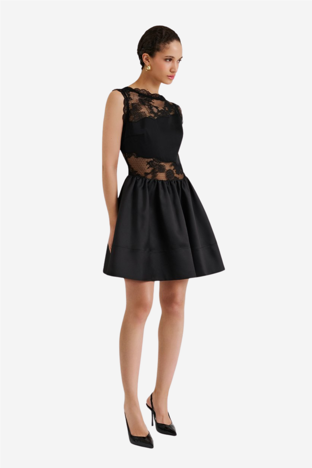 Rosy Lace Cut Out Mini Dress Black