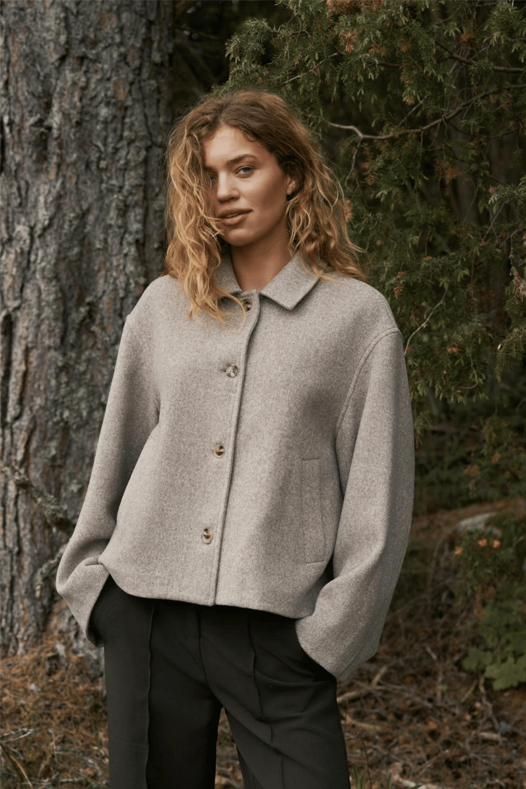 Hamra Herringbone Twill Jacket Beige Melange