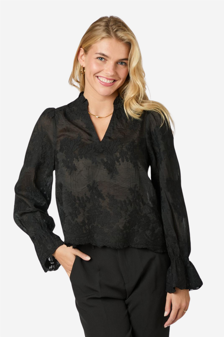 Amara Big Embroidery Blouse Black