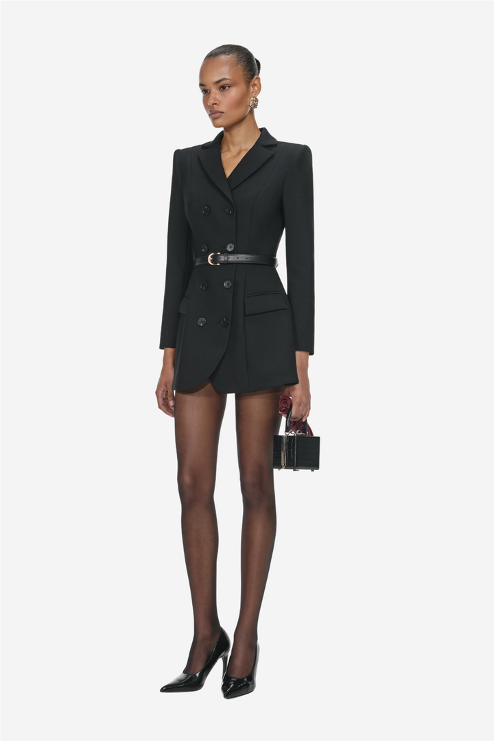 Wool Crepe Mini Dress Black
