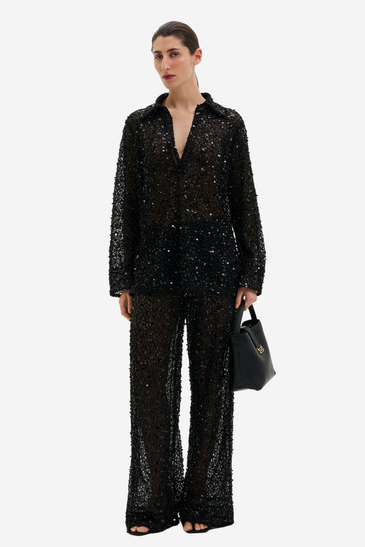 Philippa Embellished Lace Shirt Black
