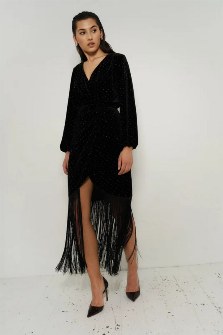 Sine Stud Velour Dress Black