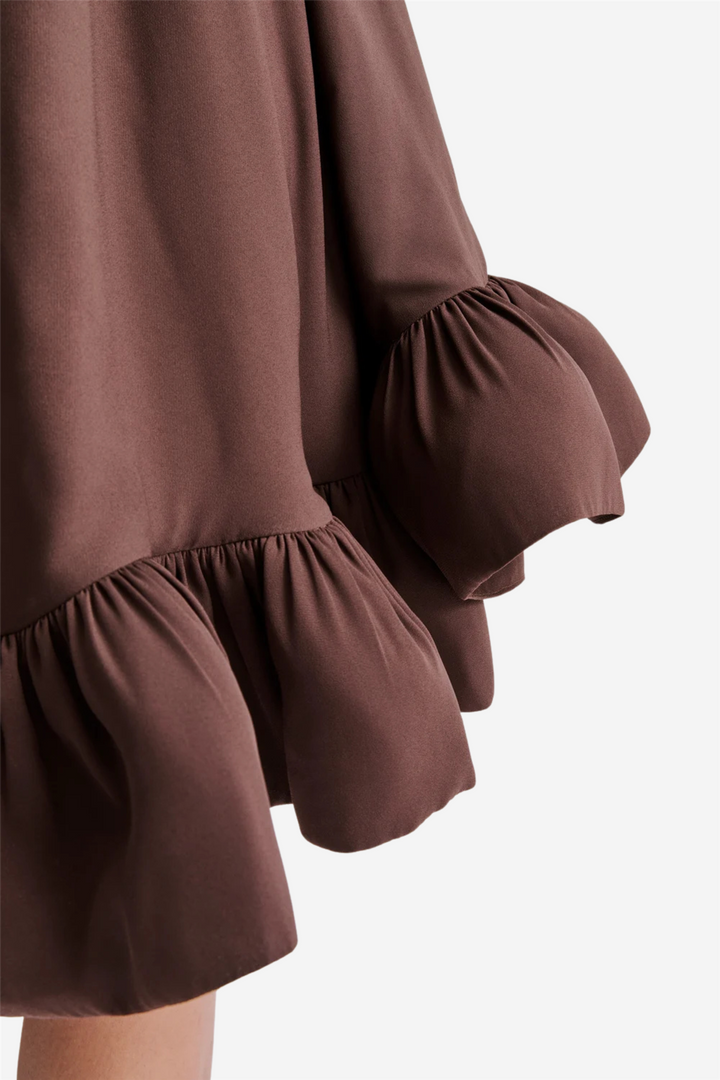 Mikala Strapless Ruffled Mini Dress Chocolate