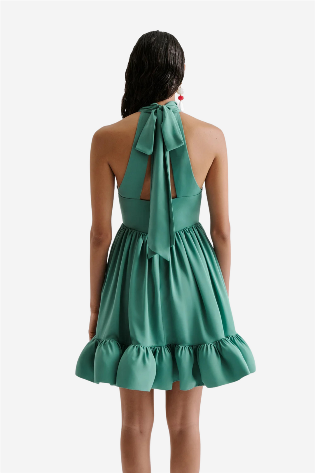 Fern Halterneck Ruffled Mini Dress Deep Aqua