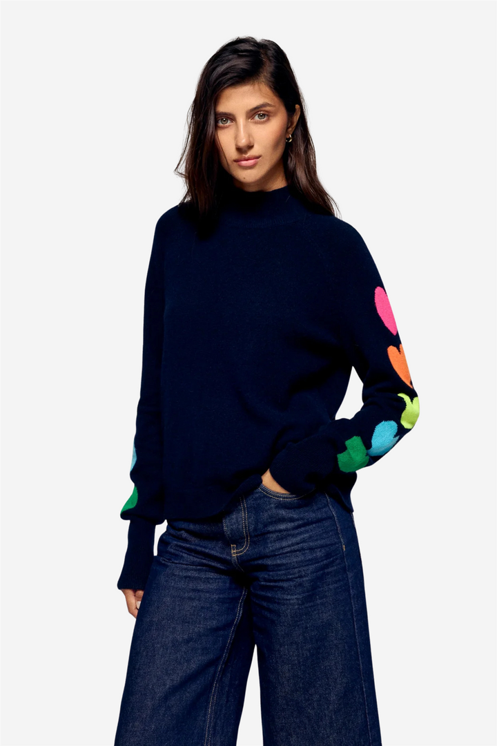 Mock Neck Sweater Multicolored Hearts