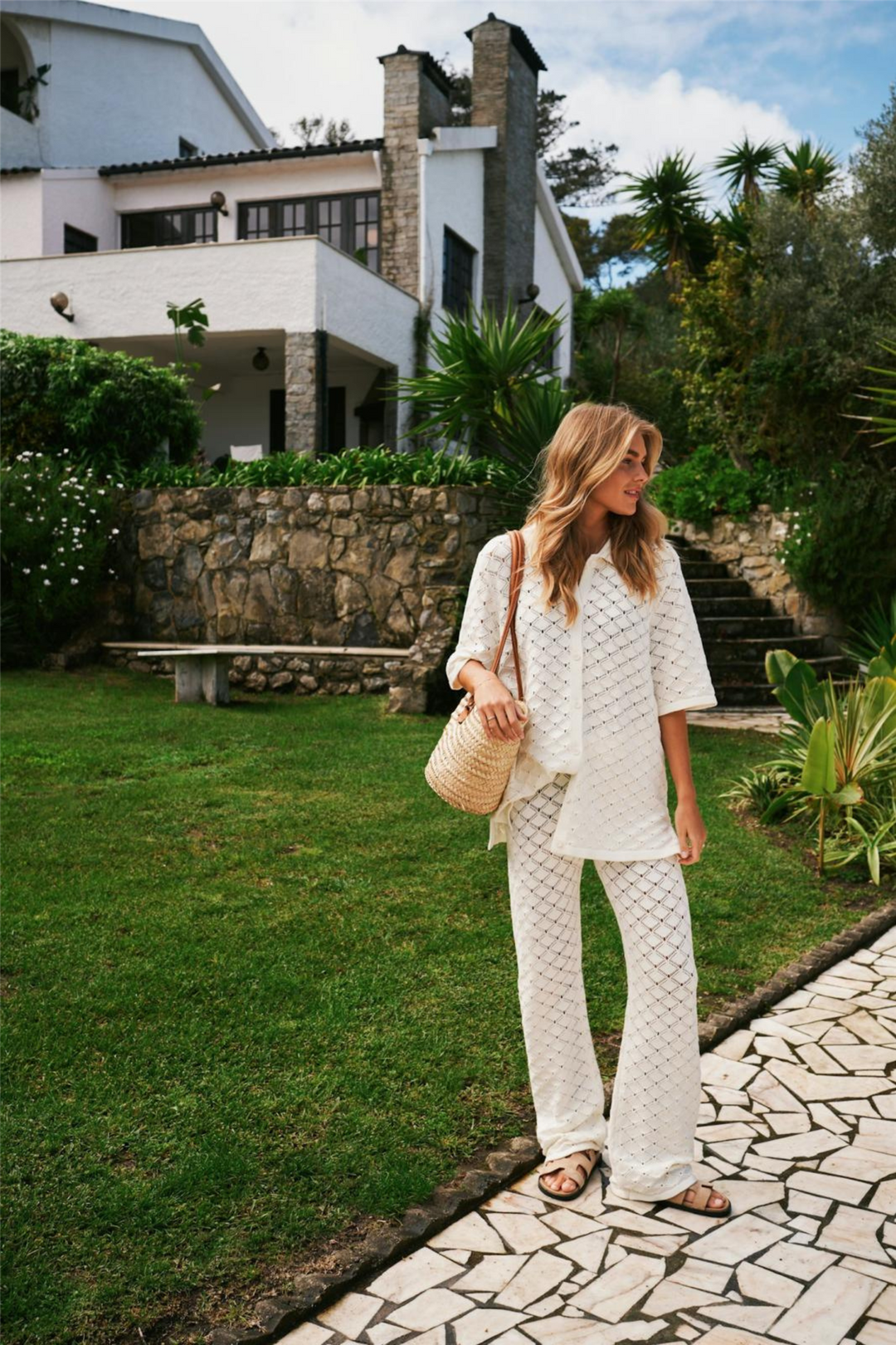 Rizzy Crochet Pants Off White