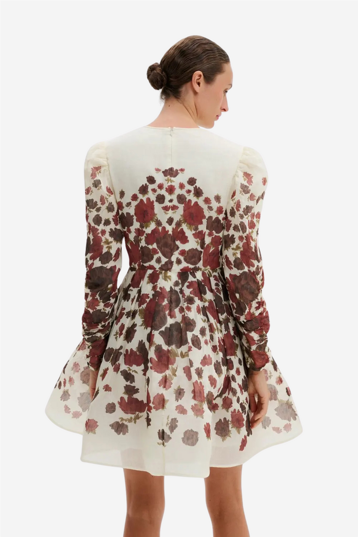 Leoni Silk Blend Mini Dress Wine Peony