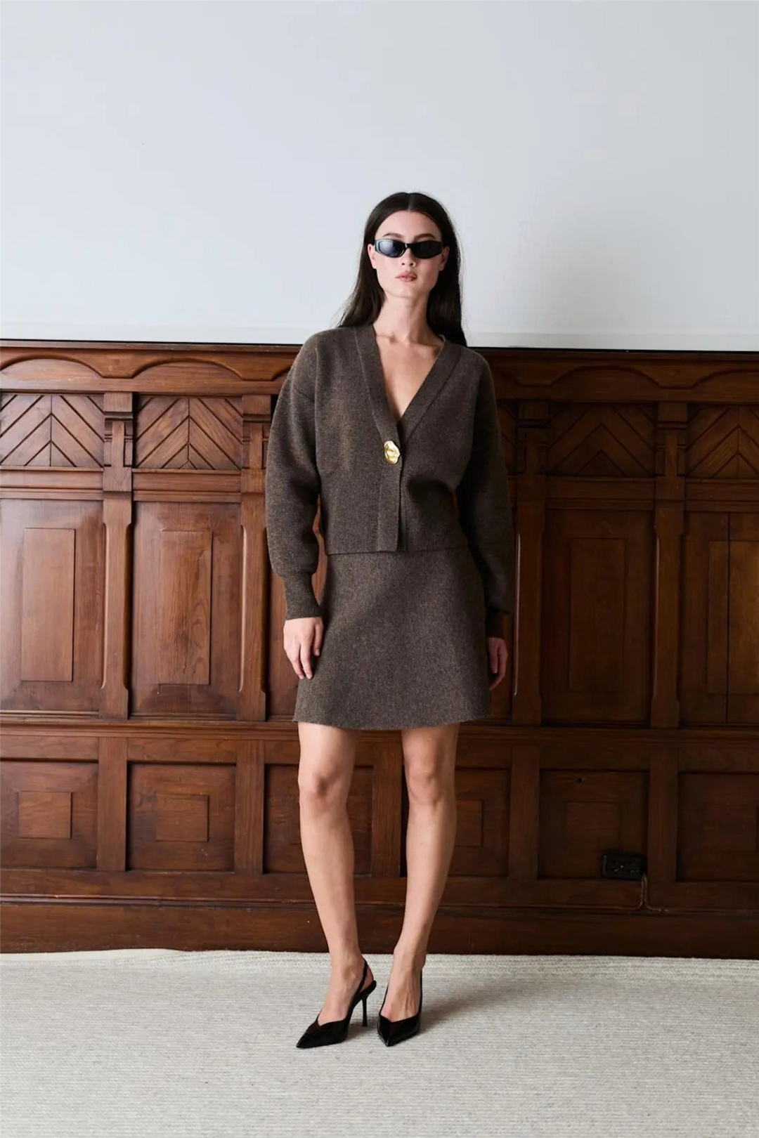 Vesper Merino Cardigan Brown Melange