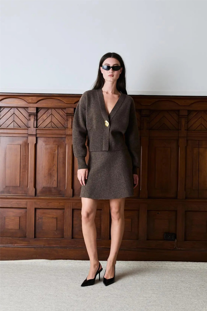 Vesper Merino Cardigan Brown Melange