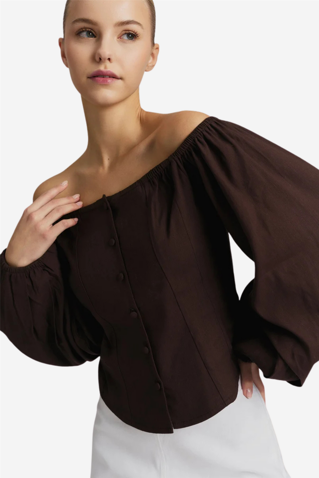 Luiza Stretch Linen Shirt Dark Brown
