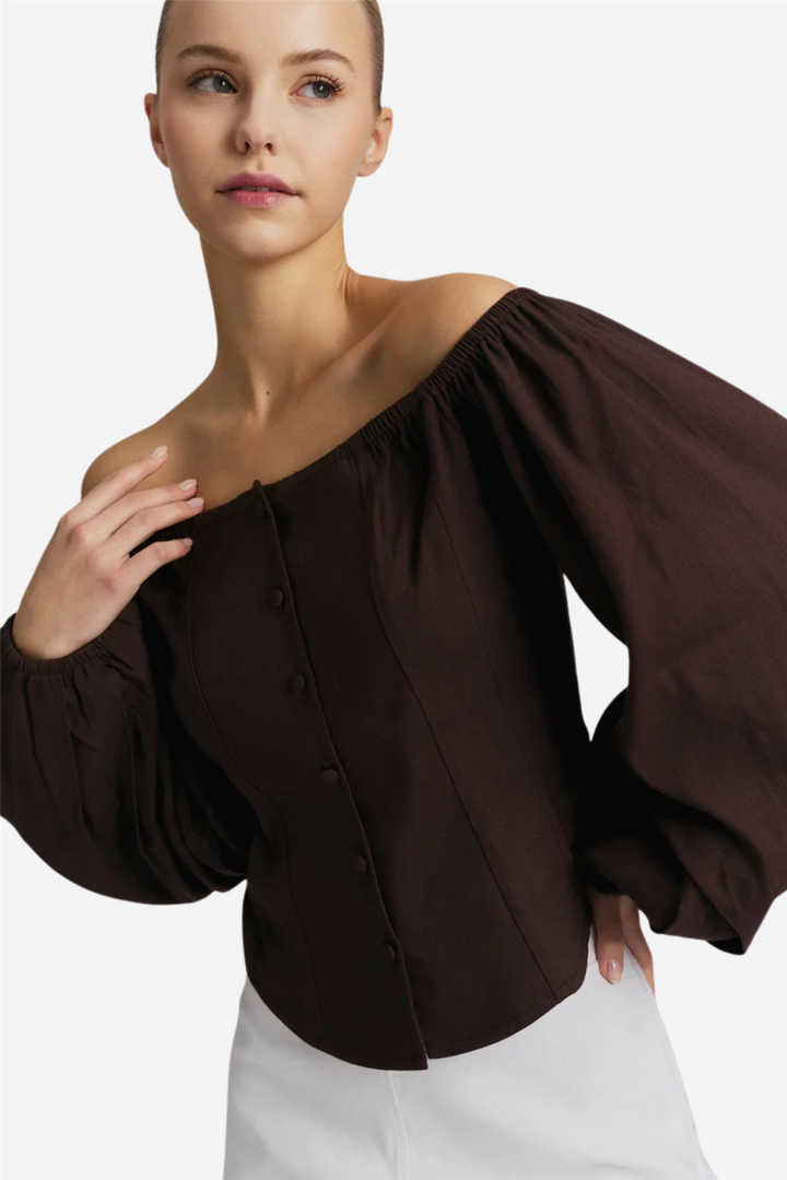 Luiza Stretch Linen Shirt Dark Brown
