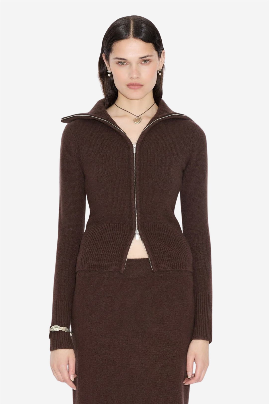 Line Wool Cardigan Dark Brown