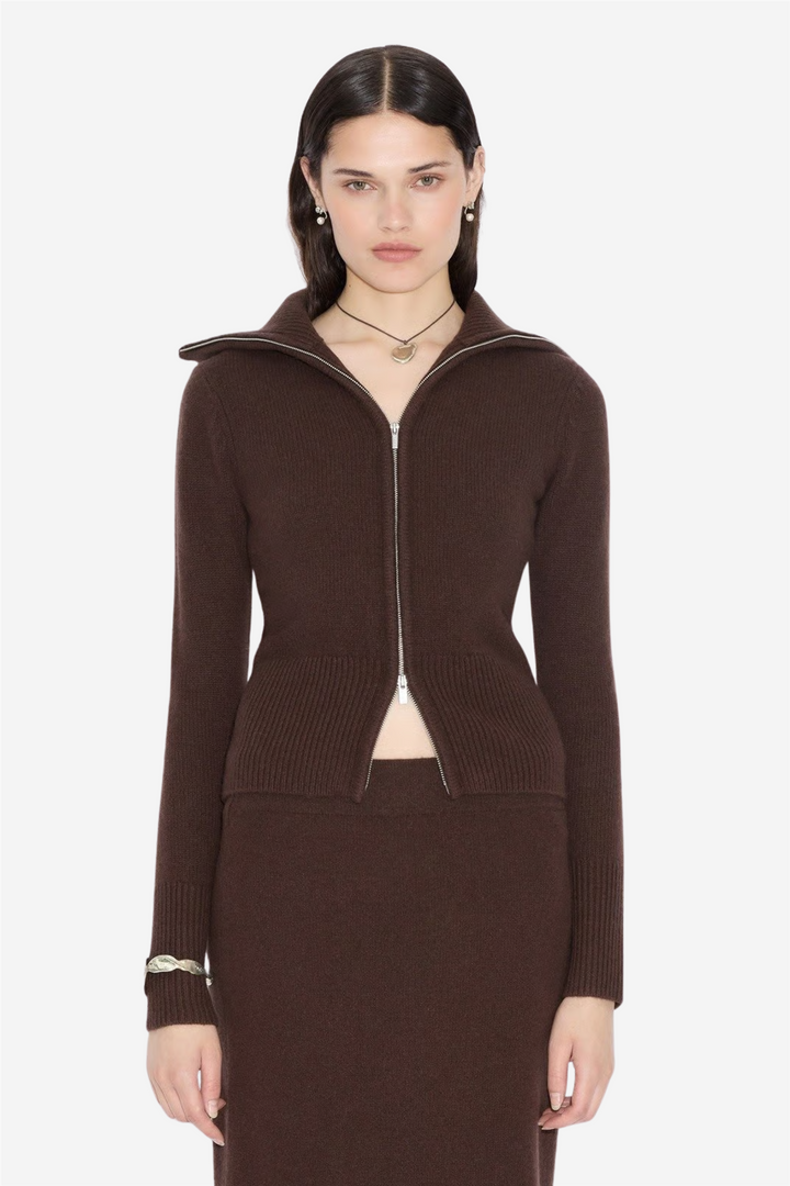 Line Wool Cardigan Dark Brown