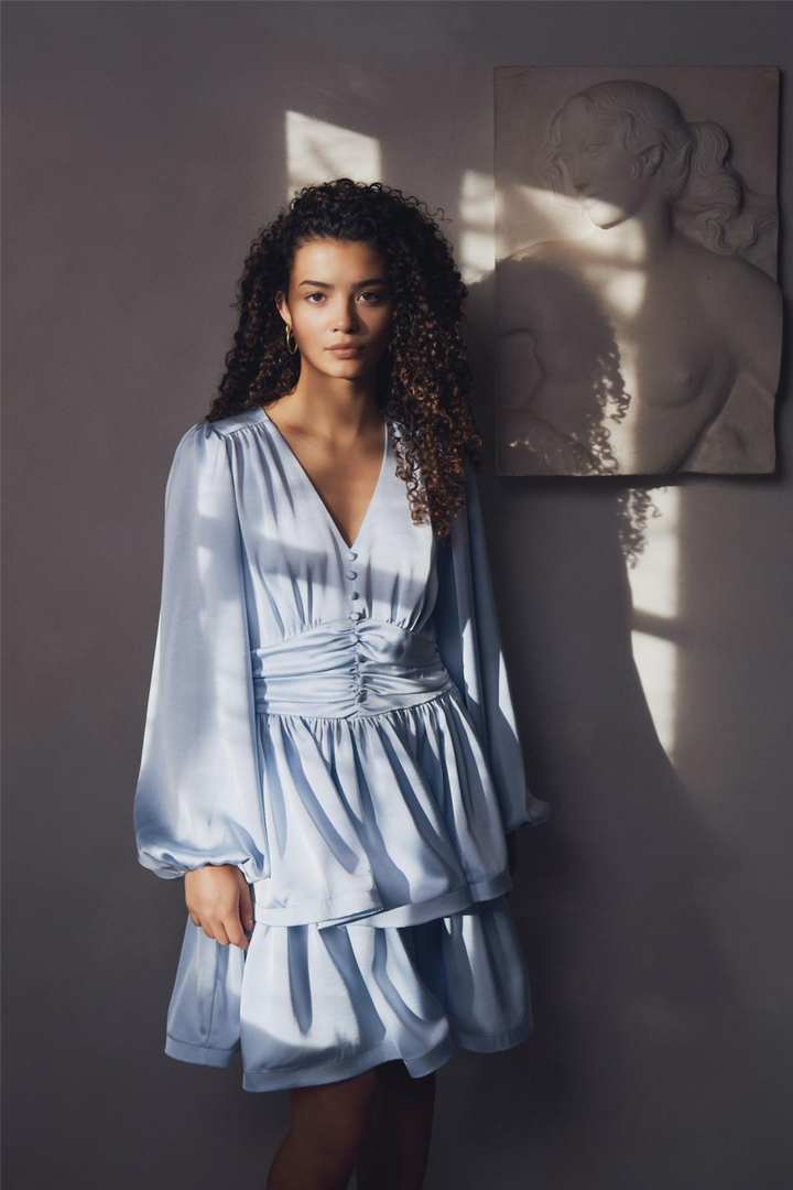 Rivana Heavy Sateen Dress Light Blue
