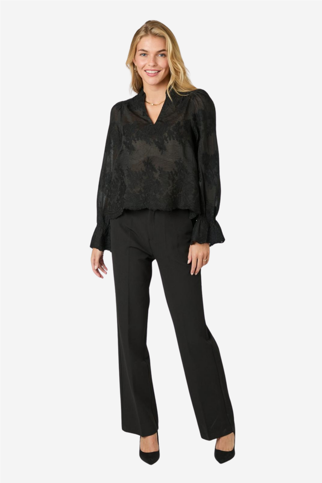 Amara Big Embroidery Blouse Black