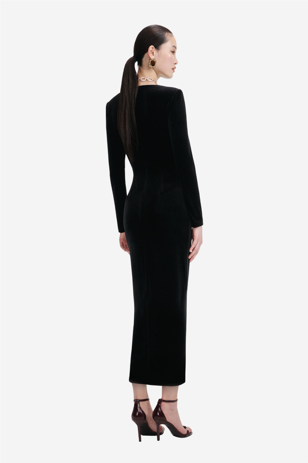 Velvet Embellished Midi Dress Black