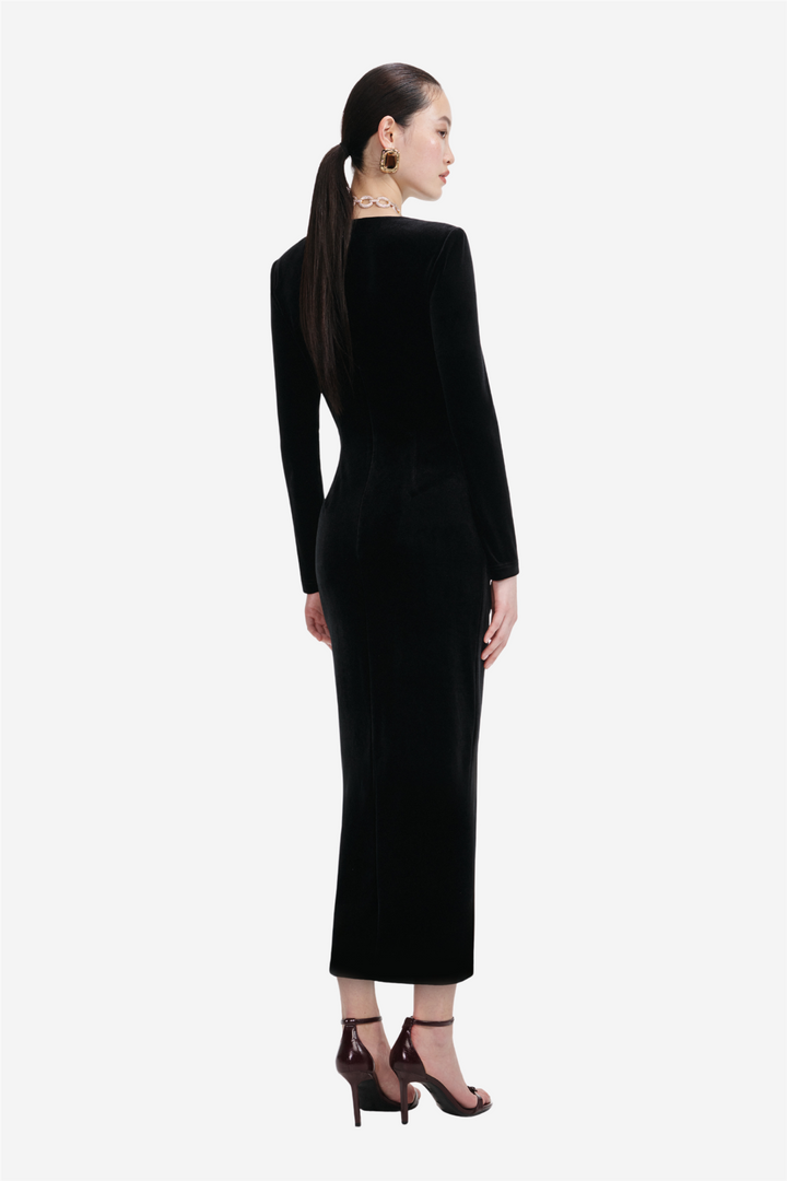 Velvet Embellished Midi Dress Black