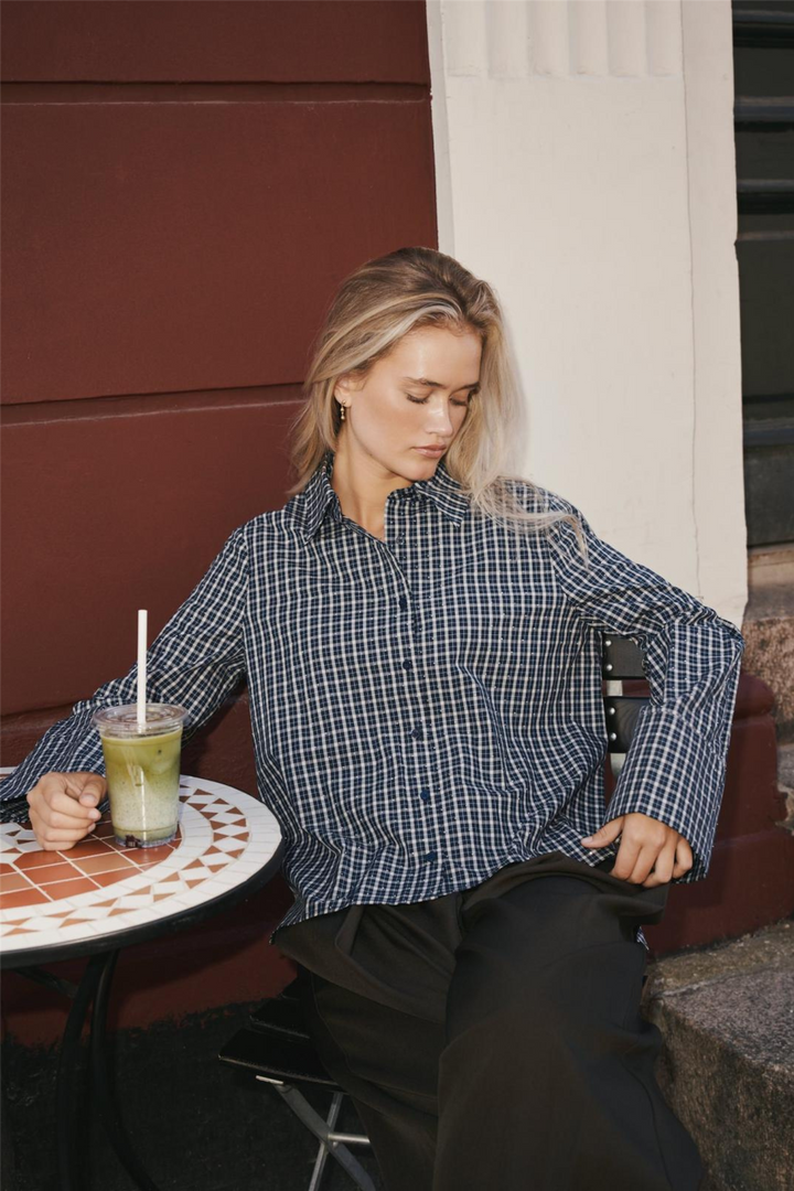 Drew Check Bedaz Shirt Dark Blue