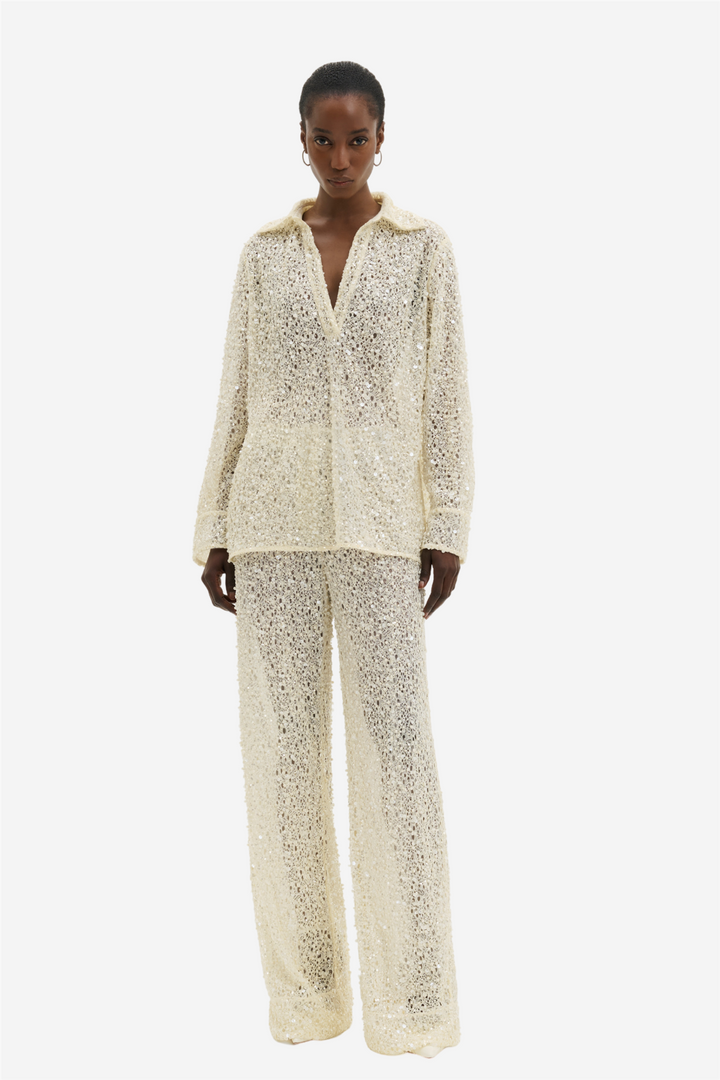 Pamela Embellished Lace Trousers Pearl
