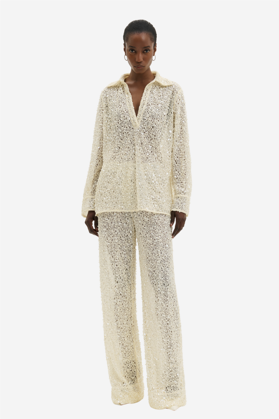 Philippa Embellished Lace Shirt Pearl