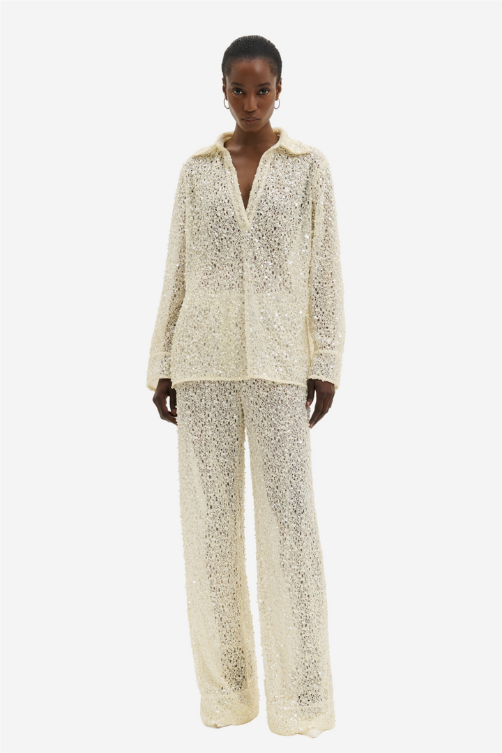 Philippa Embellished Lace Shirt Pearl