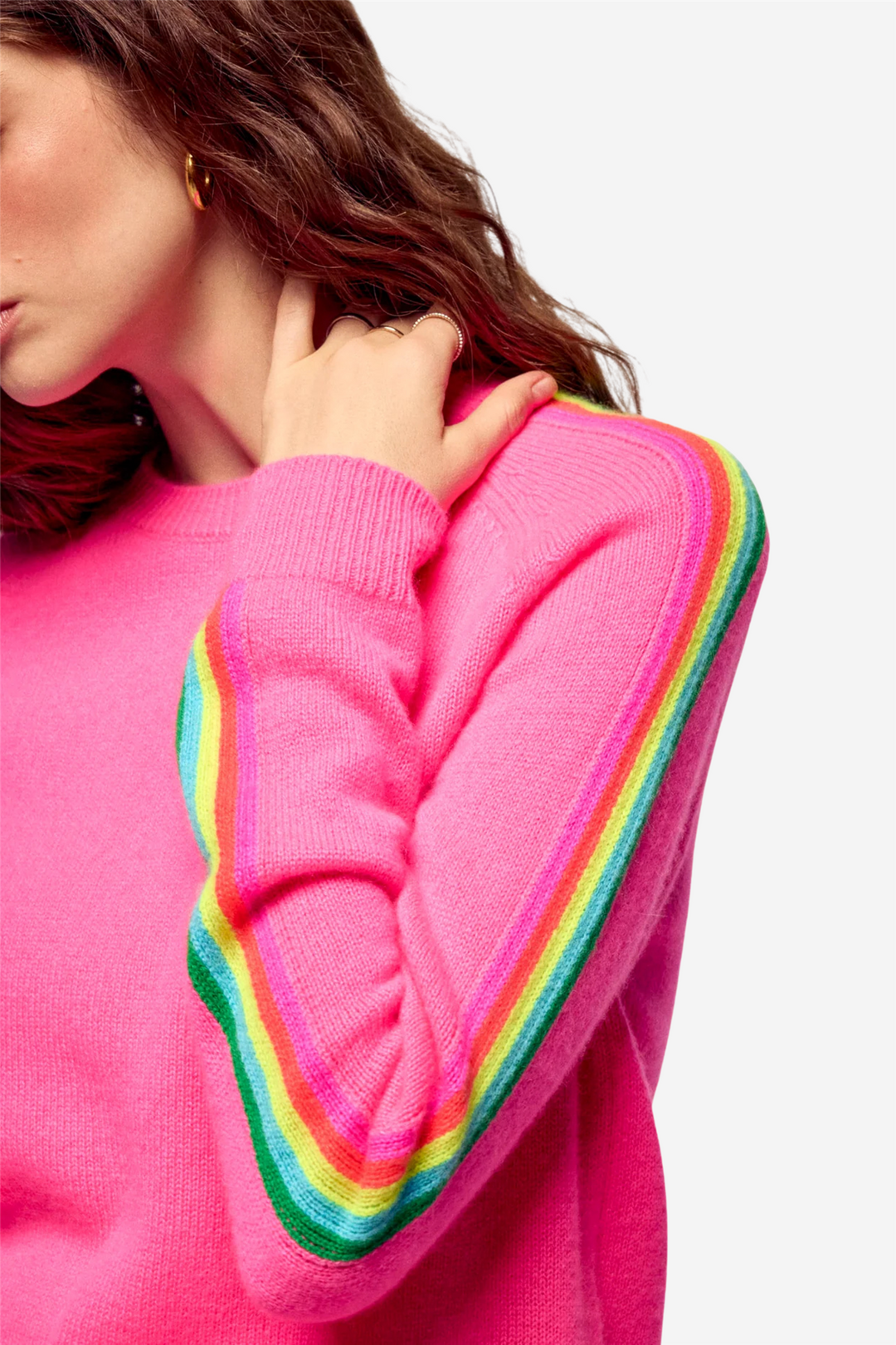 Multicolor Striped Crewneck Sweater Tokyo Pink