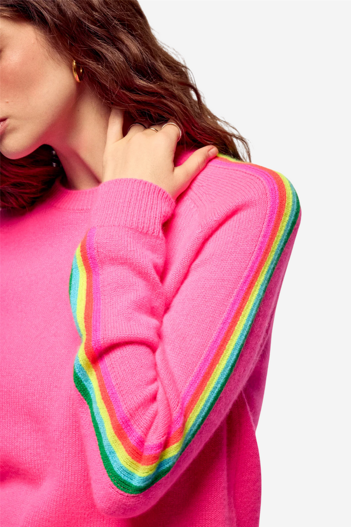 Multicolor Striped Crewneck Sweater Tokyo Pink