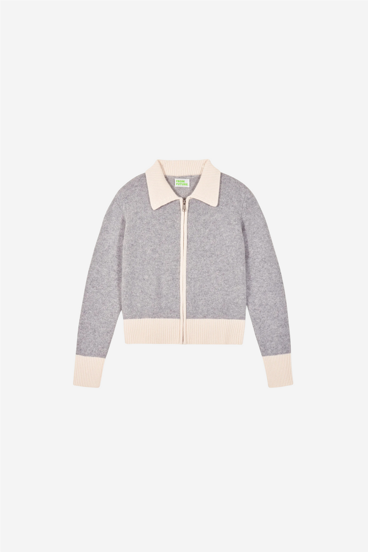 Contrast Rib Cardigan Dark Heather Gray