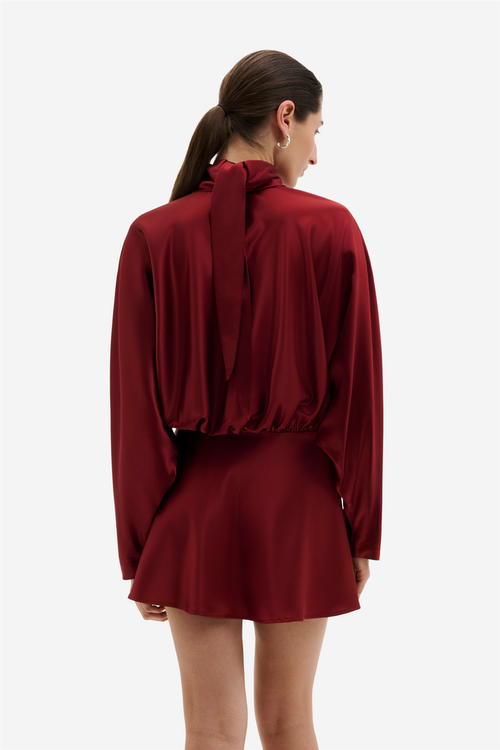Vilja Satin Blouson Mini Dress Ruby
