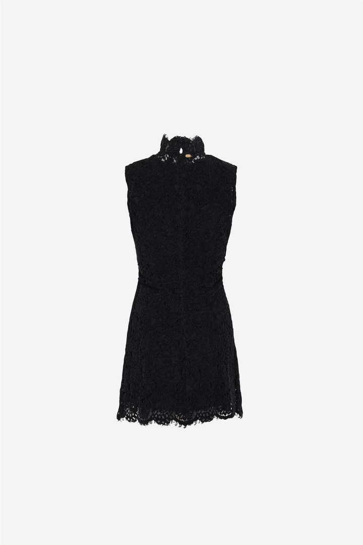 Lace Velvet Mini Dress Black