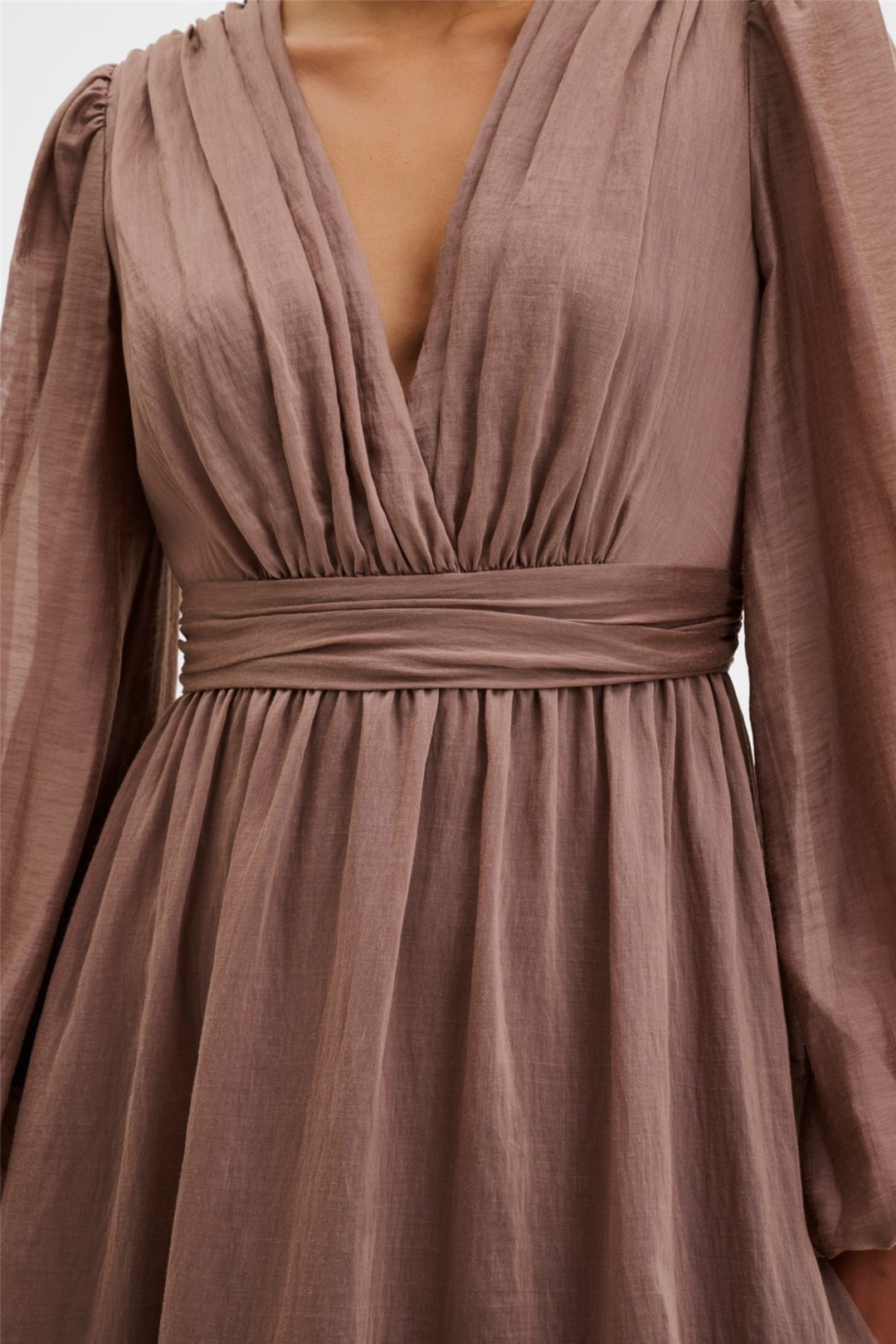 Jadie V-Neck Ruffled Mini Dress Taupe