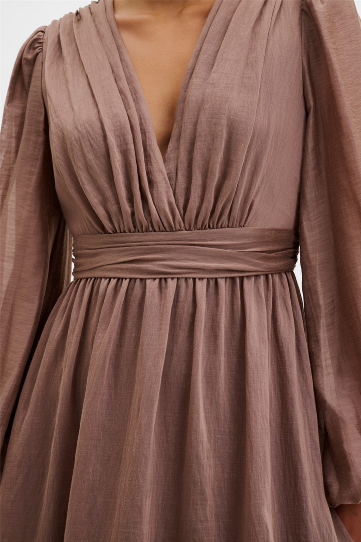Jadie V-Neck Ruffled Mini Dress Taupe