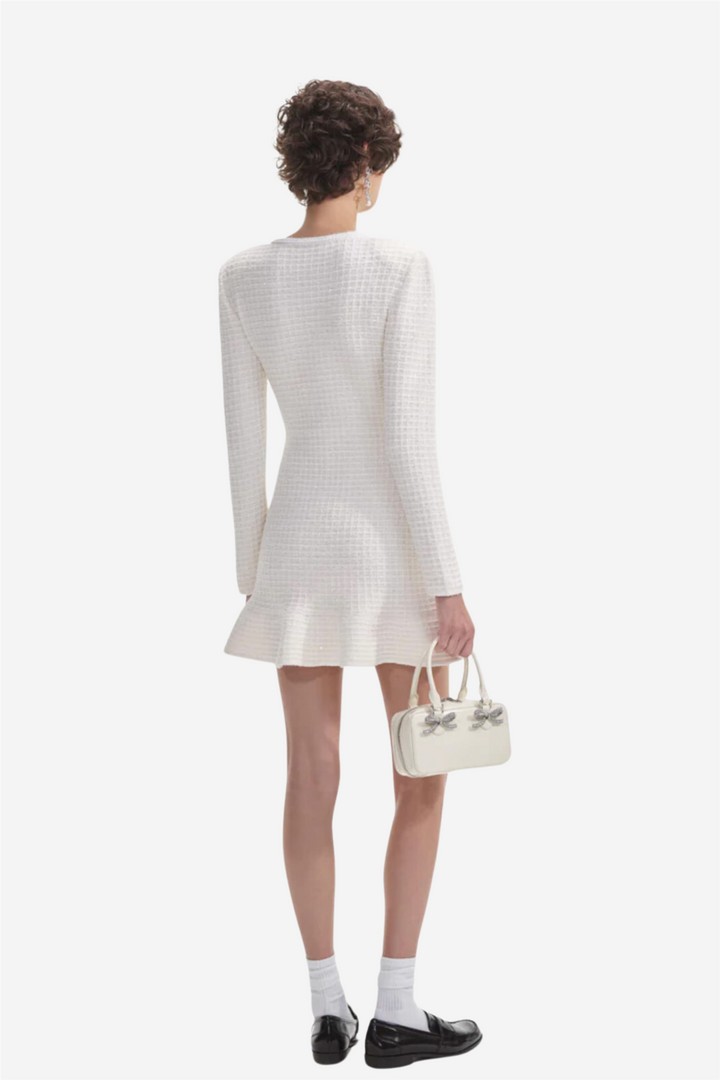 Cream Buttoned Knit Mini Dress Cream