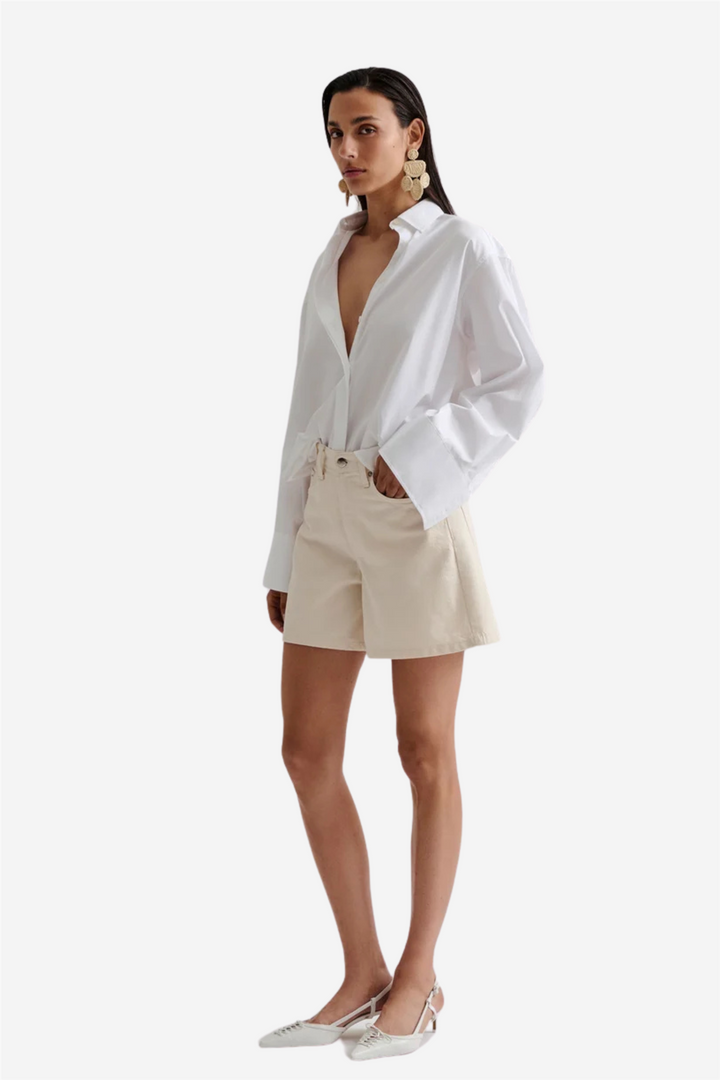 Solene High Rise Denim Shorts Cream