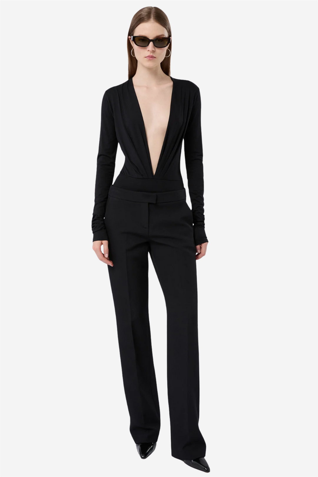 Zelda Bodysuit Deep V Neck Black